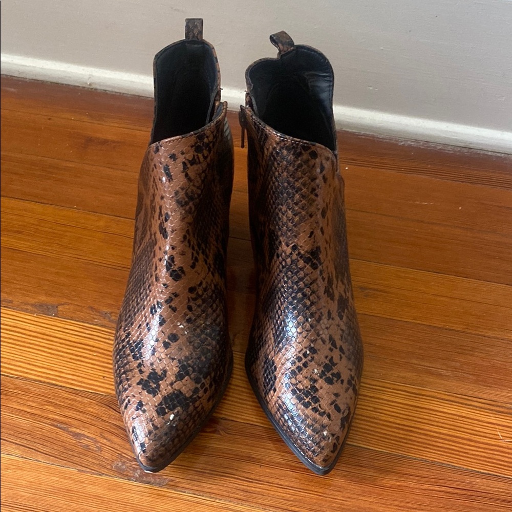 Brown Snake Print Ankle Boots